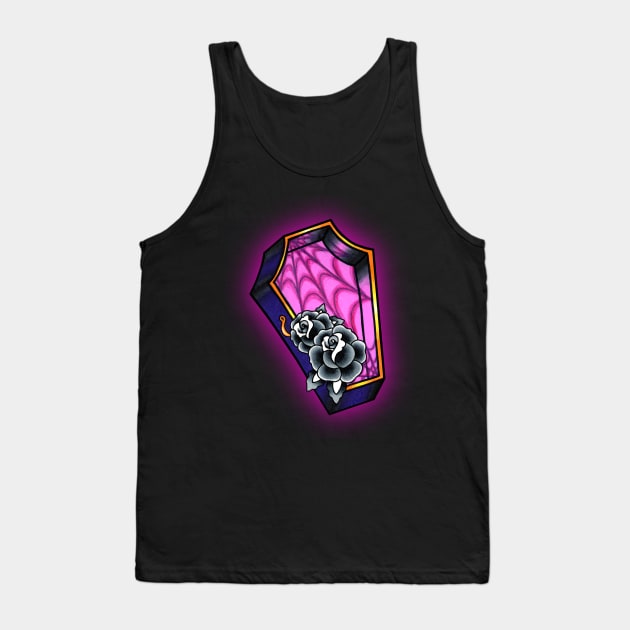 Vacancy - Empty Casket - Tattoo Style Coffin and Roses Tank Top by prettyinink